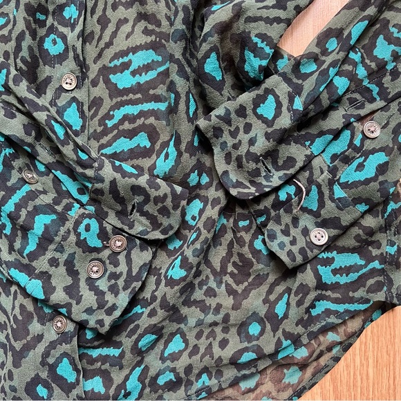 Equipment sheer silk cheetah print teal and green button down blouse - Picture 12 of 12